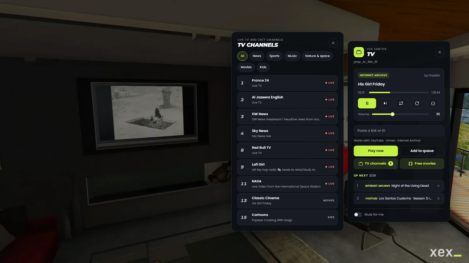 Channel guide with categories, and channel up and down while watching